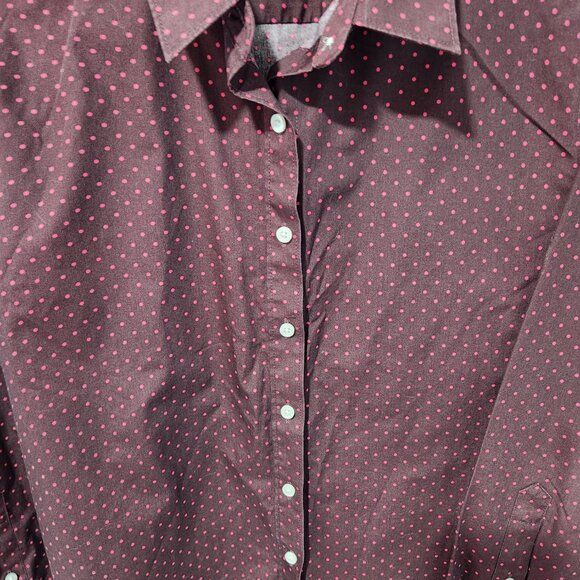 Lands' End Purple Pink Polka Dot Button Down Long Sleeve Oxford Shirt Size 12P - Picture 4 of 6